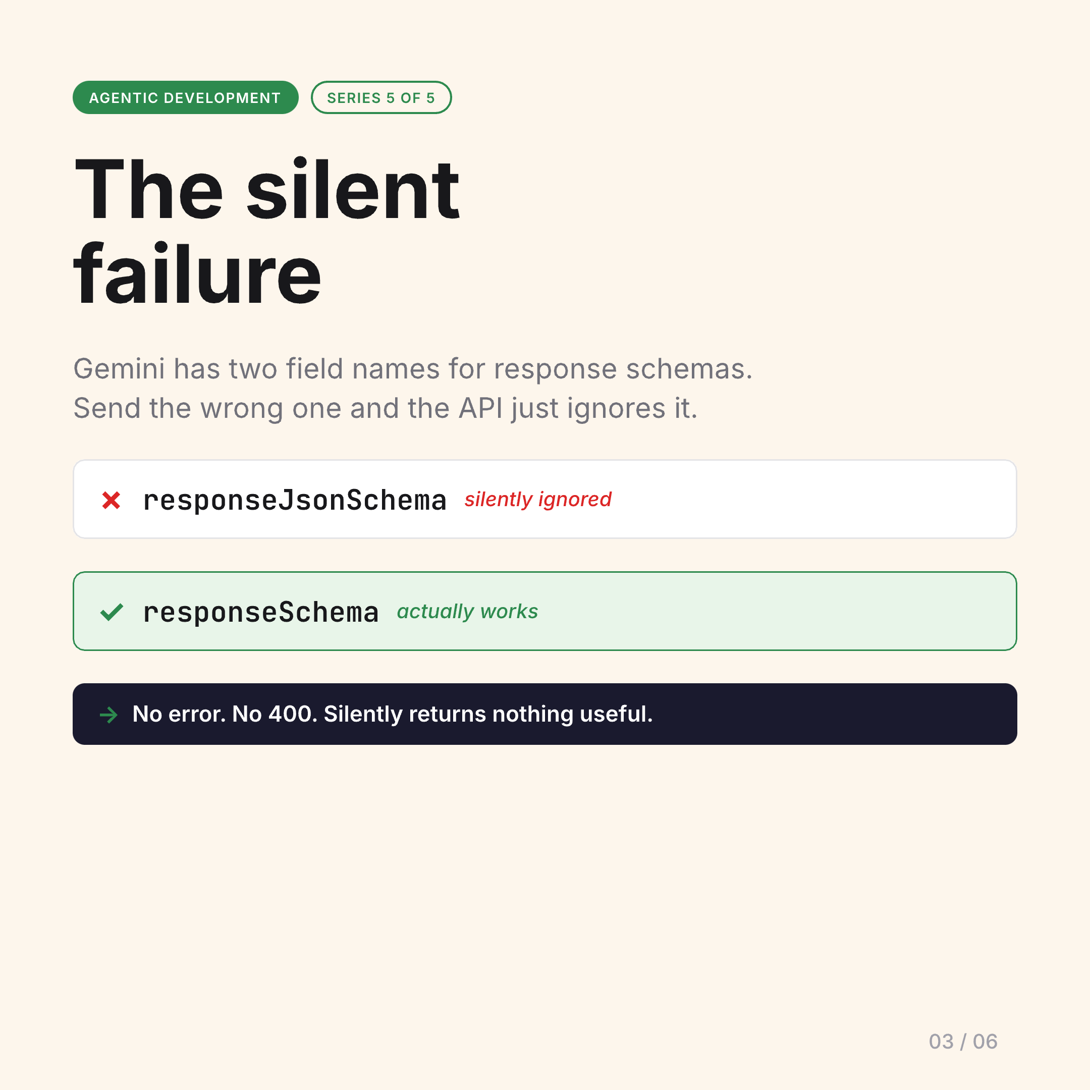 Silent failure: responseSchema vs responseJsonSchema